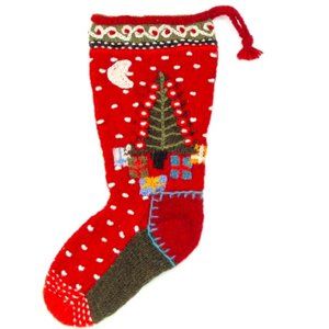 Juletre "Chrismas Tree" Handcrafted Wool Knit Stocking